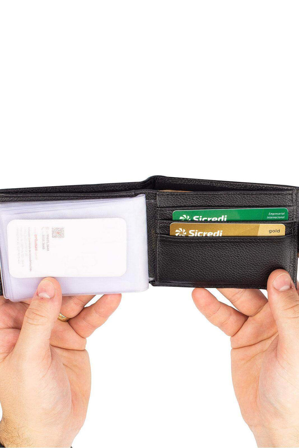 Carteira masculina de couro floater com botão Matt 8,5x11,5cm - Enluaze