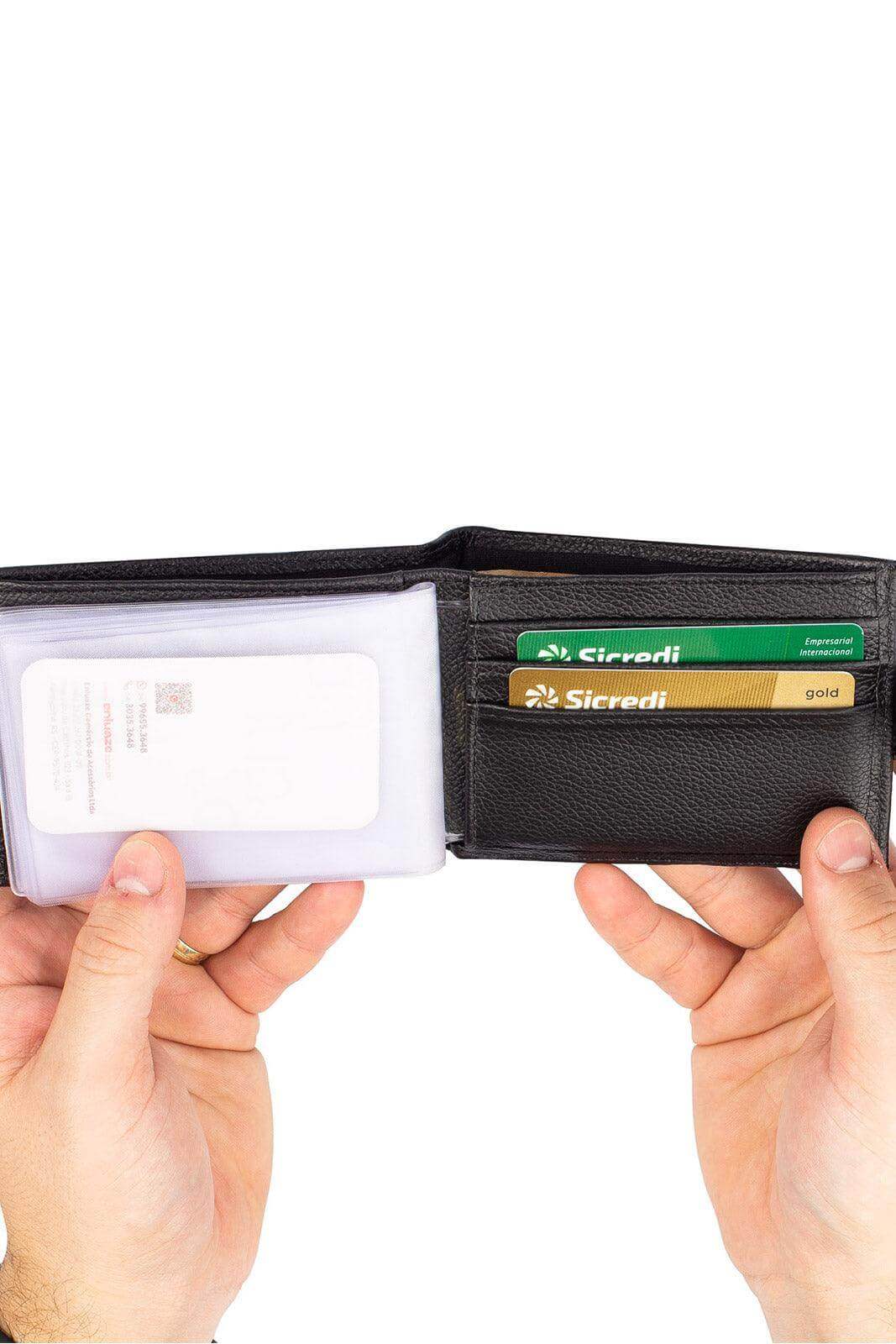 Carteira masculina de couro floater com botão Matt 8,5x11,5cm - Enluaze