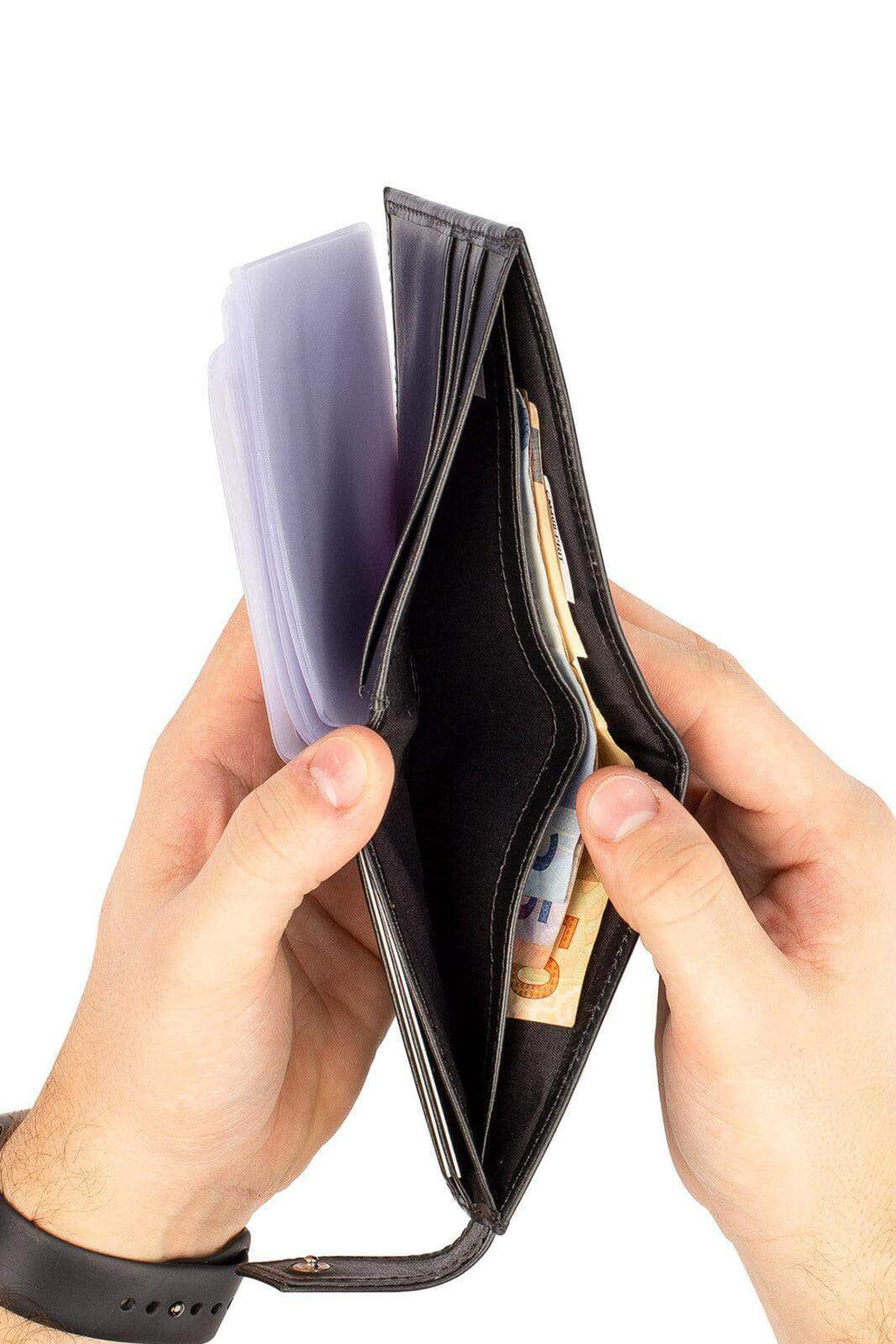 Carteira masculina de couro italiano com botão Matt 8,5x11,5cm - Enluaze