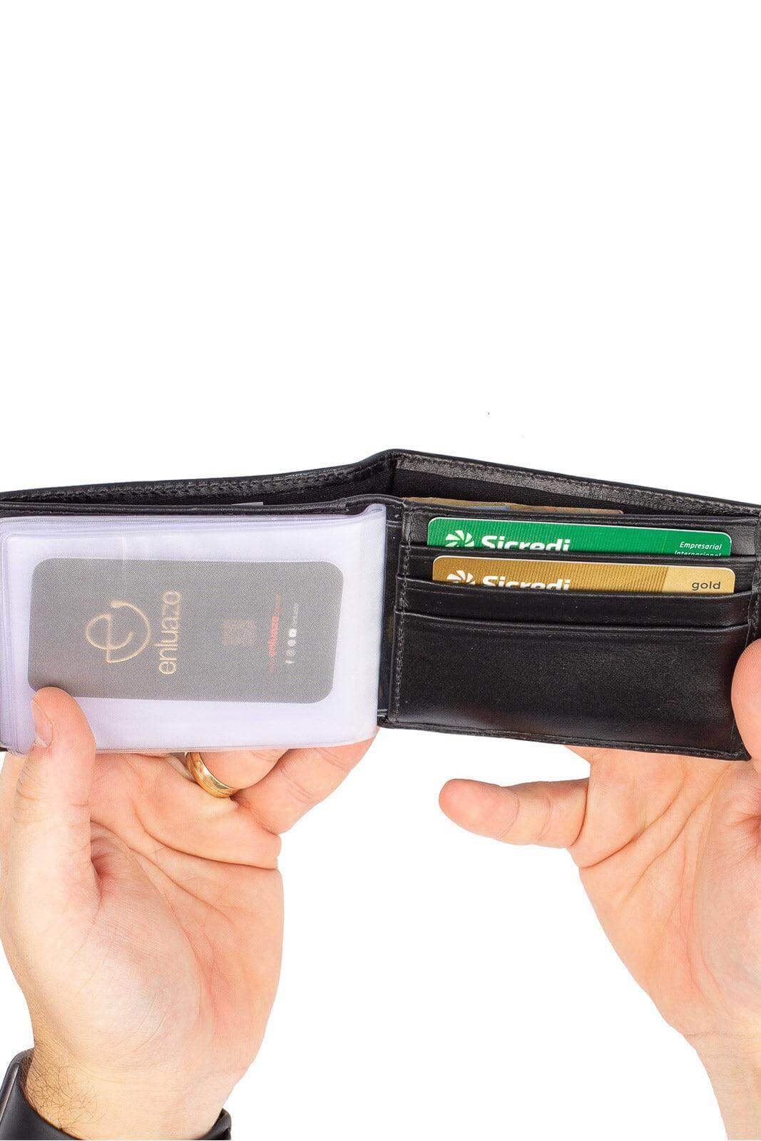 Carteira masculina de couro italiano com botão Matt 8,5x11,5cm - Enluaze