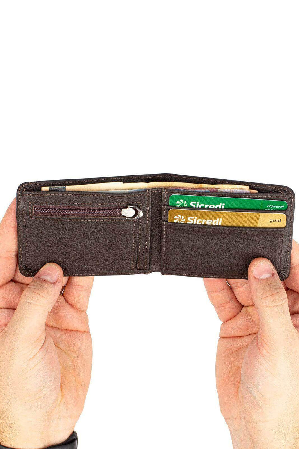 Carteira masculina pequena de couro floater Joel 8x10cm - Enluaze