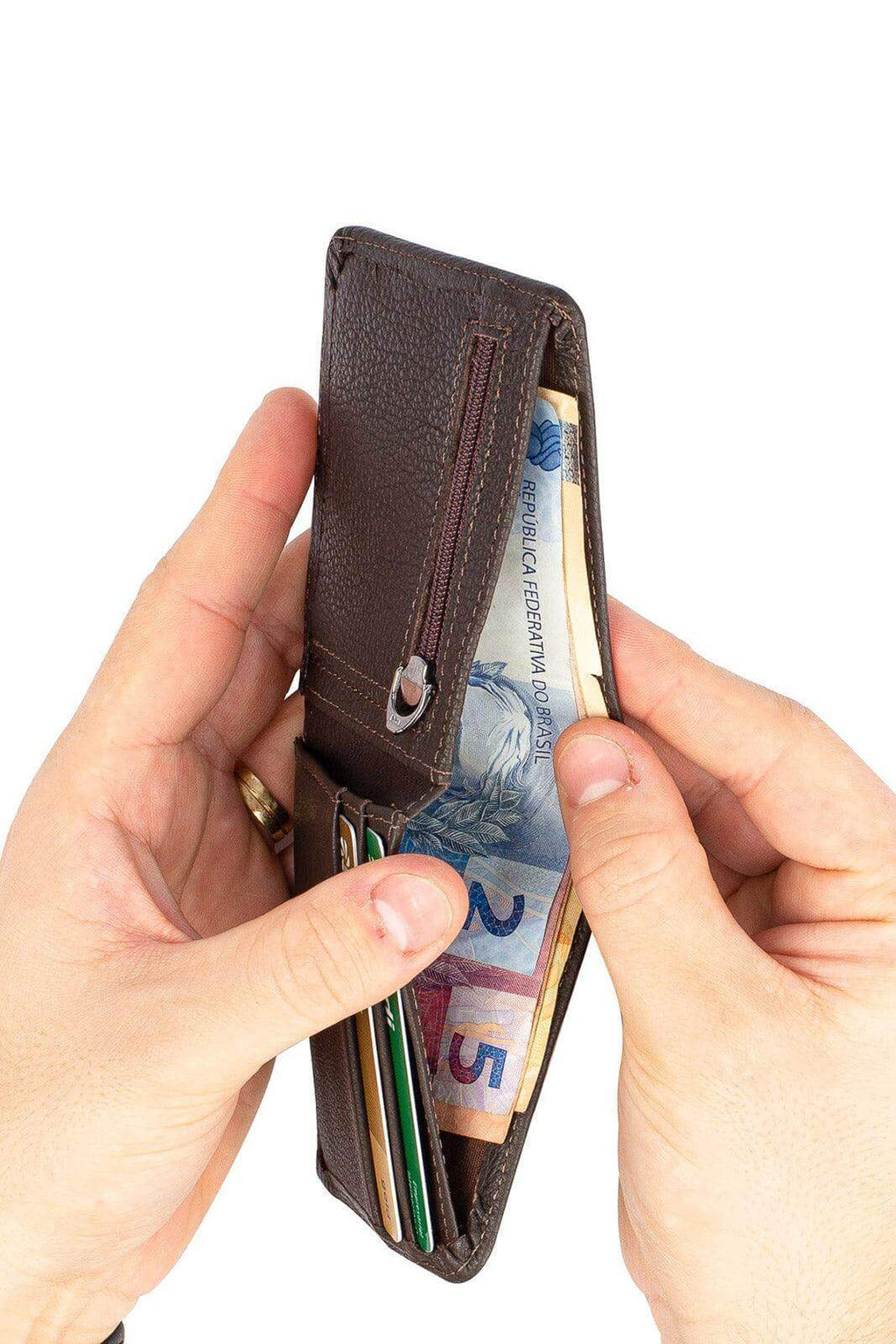 Carteira masculina pequena de couro floater Joel 8x10cm - Enluaze