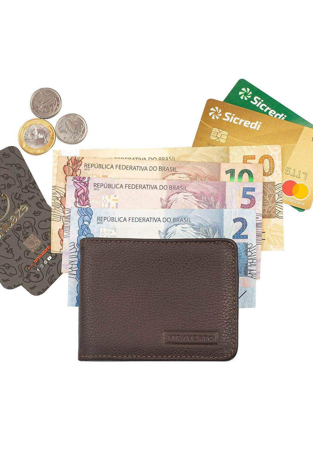 Carteira masculina pequena de couro floater Joel 8x10cm - Enluaze