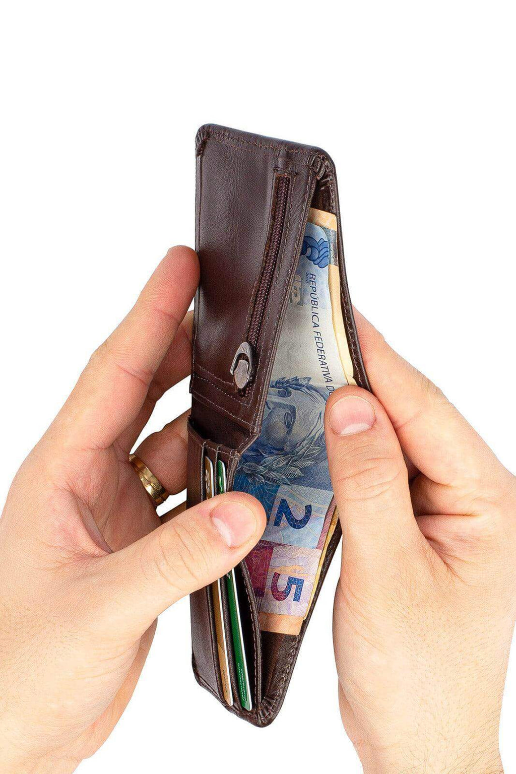 Carteira masculina pequena de couro italiano Joel 8x10cm - Enluaze