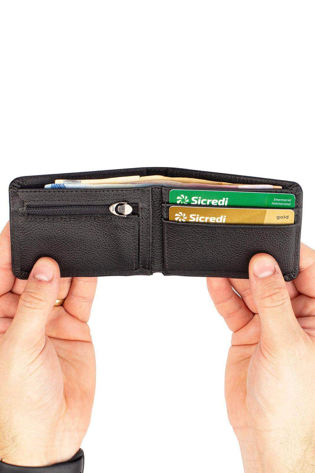 Carteira masculina pequena de couro floater Joel 8x10cm - Enluaze