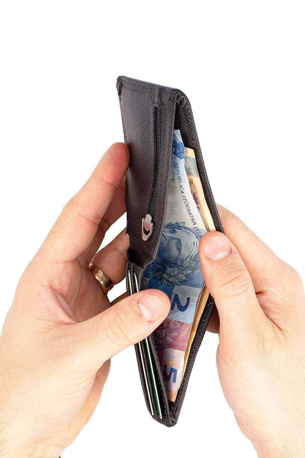 Carteira masculina pequena de couro floater Joel 8x10cm - Enluaze