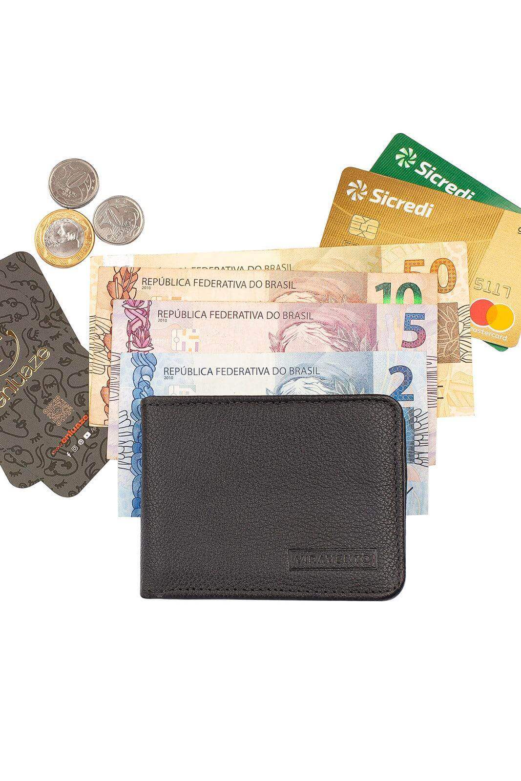 Carteira masculina pequena de couro floater Joel 8x10cm - Enluaze