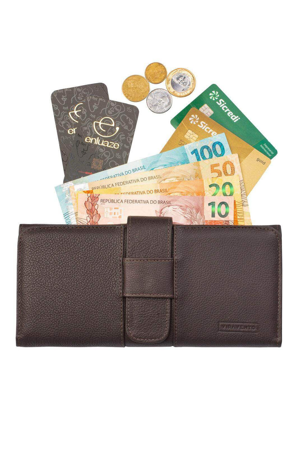 Carteira grande leva tudo unissex de couro floater 11x22cm - Enluaze