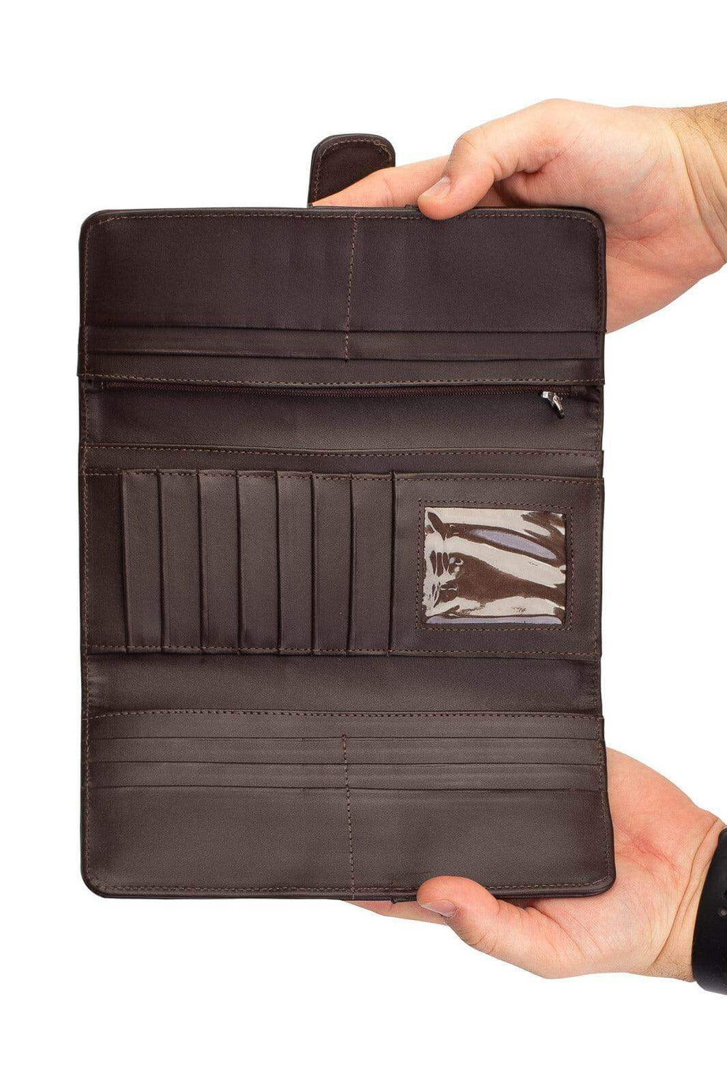 Carteira grande leva tudo unissex de couro italiano 11x22cm - Enluaze