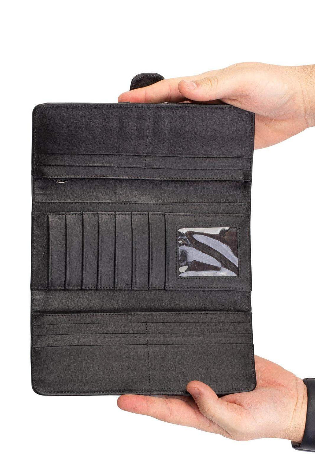 Carteira grande leva tudo unissex de couro italiano 11x22cm - Enluaze