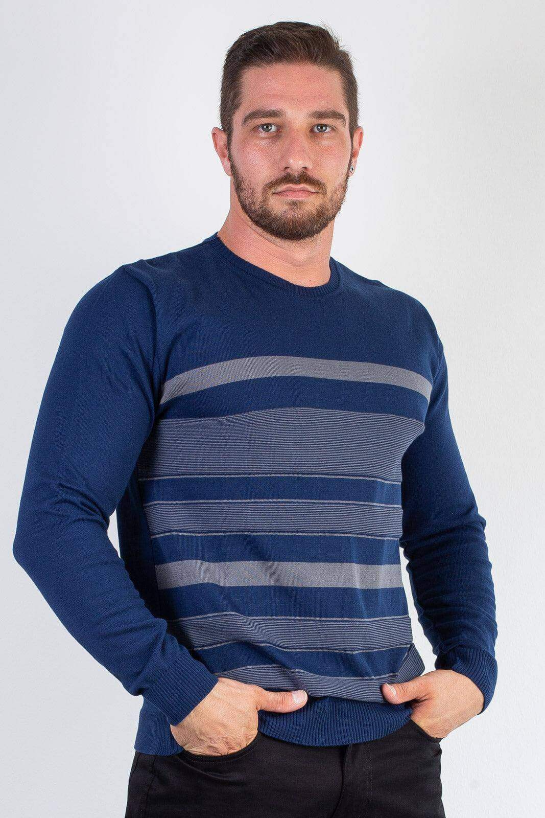 Suéter masculino de malha com listras 50004 - Enluaze