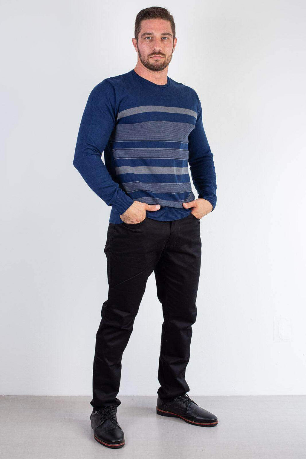 Suéter masculino de malha com listras 50004 - Enluaze