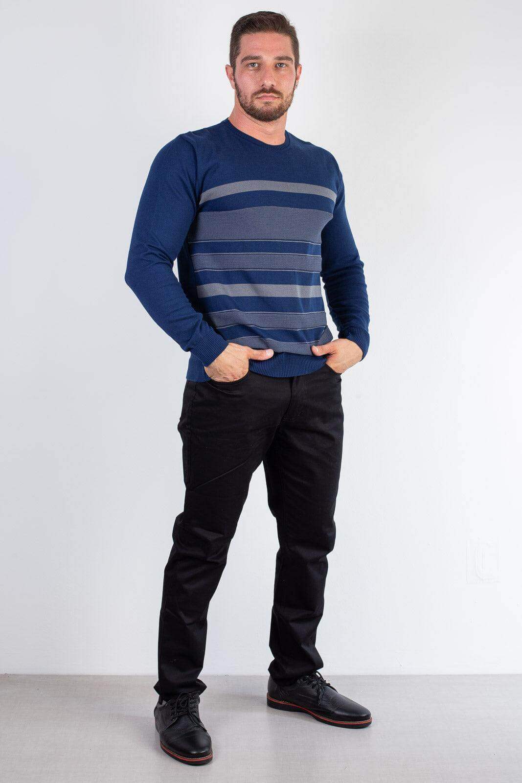 Suéter masculino de malha com listras 50004 - Enluaze