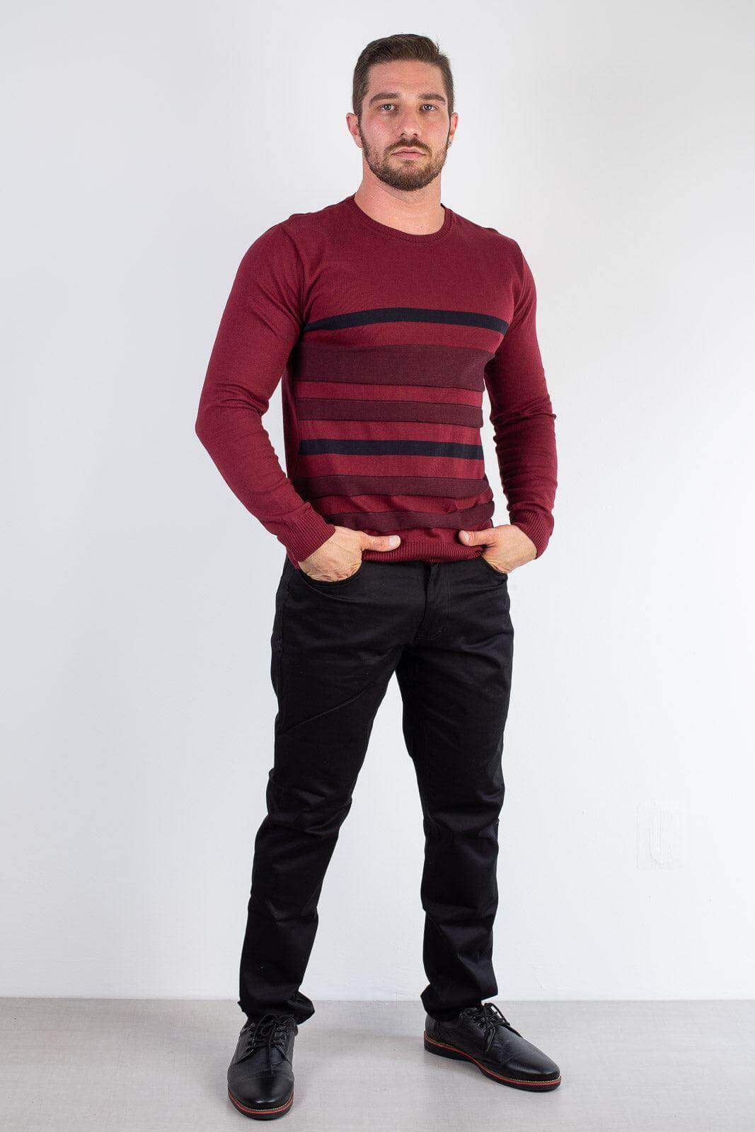 Suéter masculino de malha com listras 50004 - Enluaze