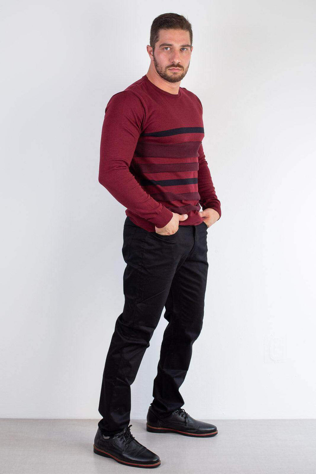 Suéter masculino de malha com listras 50004 - Enluaze