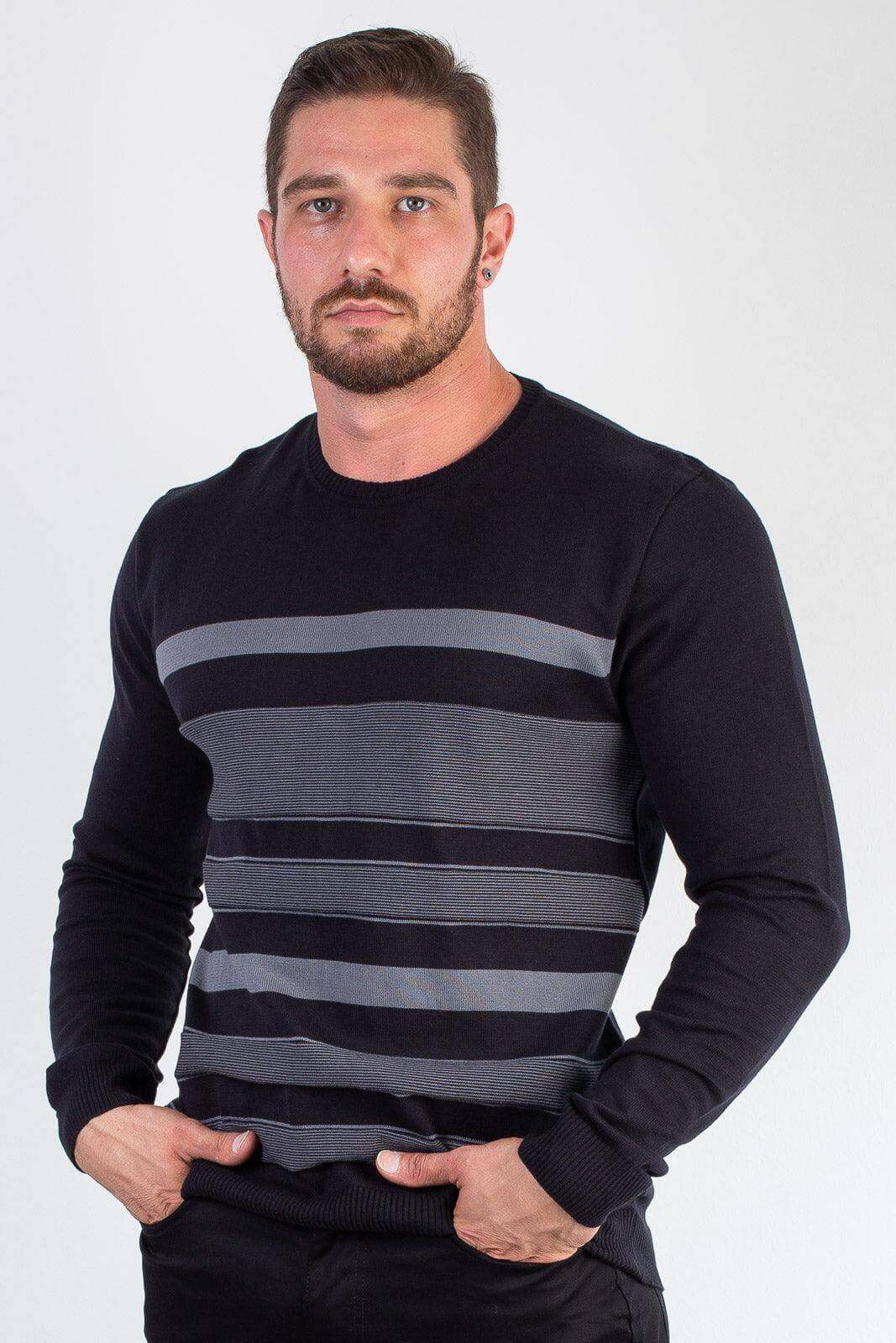 Suéter masculino de malha com listras 50004 - Enluaze