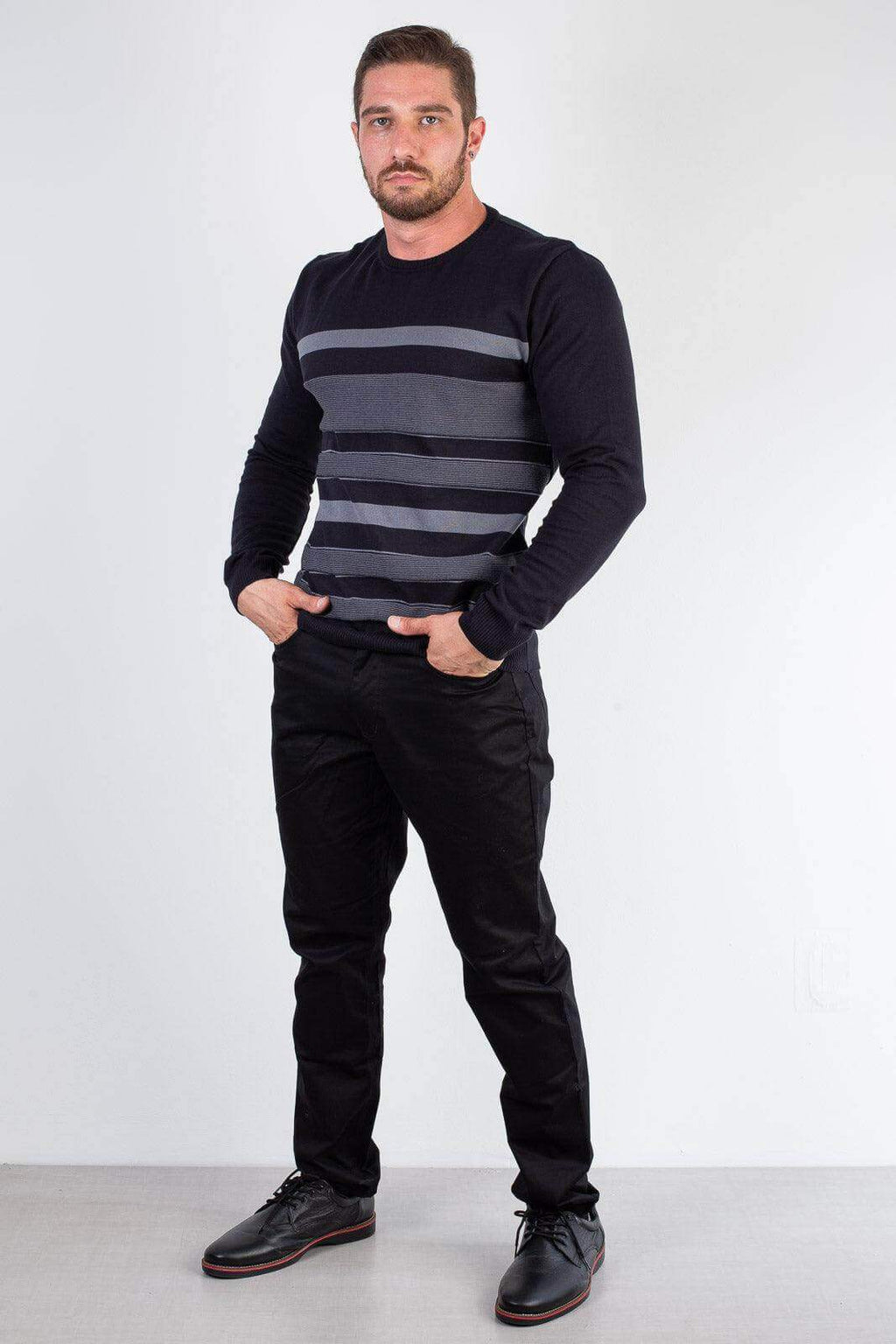 Suéter masculino de malha com listras 50004 - Enluaze