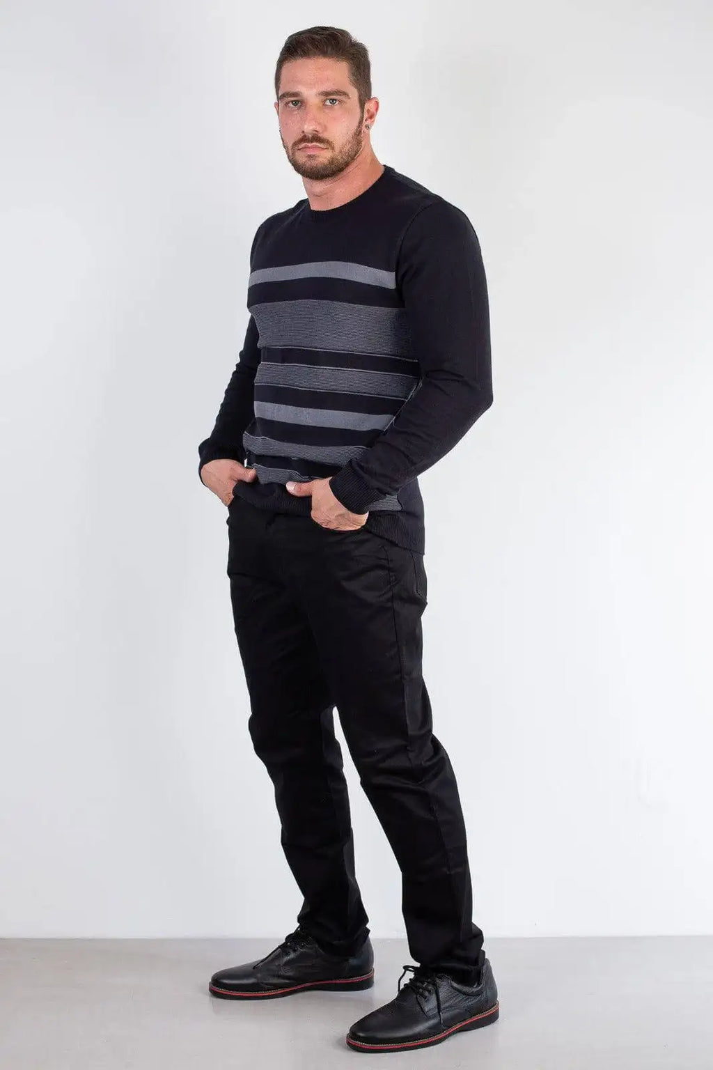 Suéter masculino de malha com listras 50004 - Enluaze