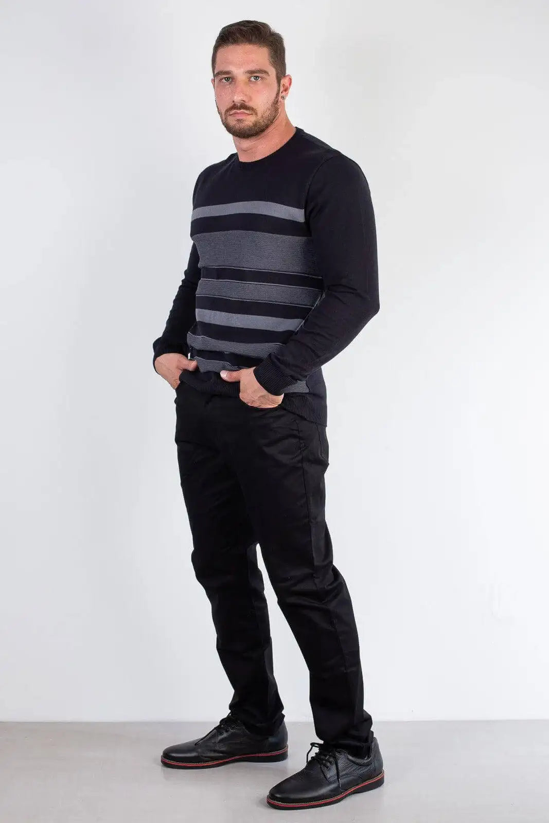 Suéter masculino de malha com listras 50004 - Enluaze