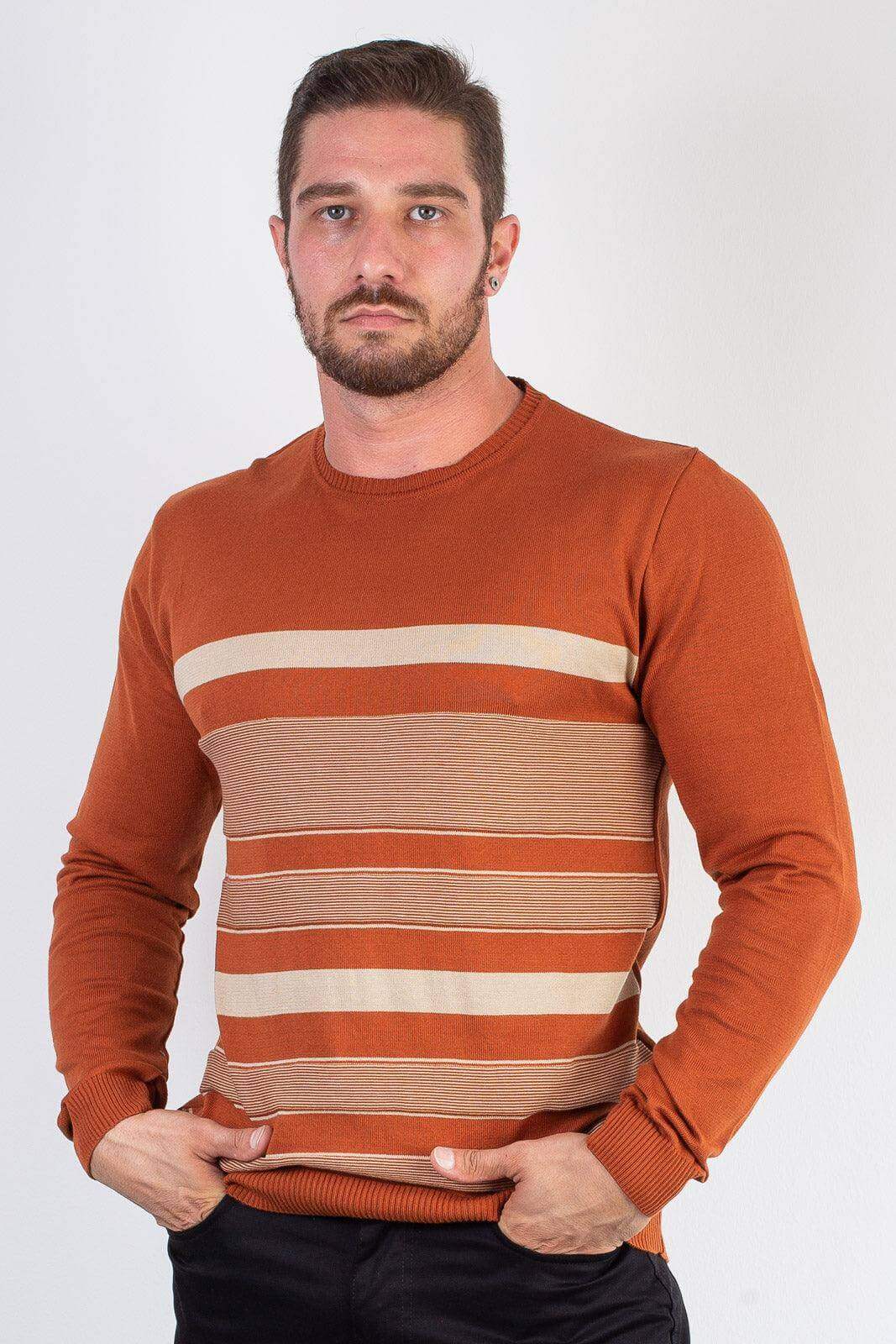 Suéter masculino de malha com listras 50004 - Enluaze