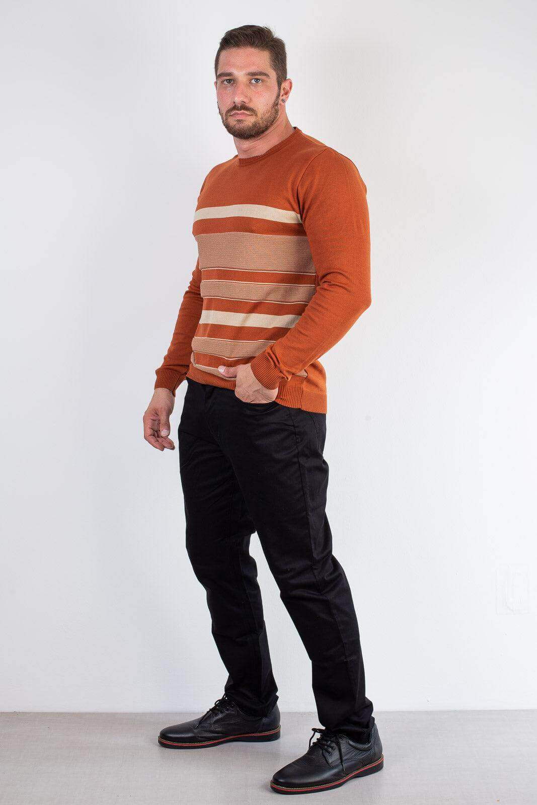 Suéter masculino de malha com listras 50004 - Enluaze