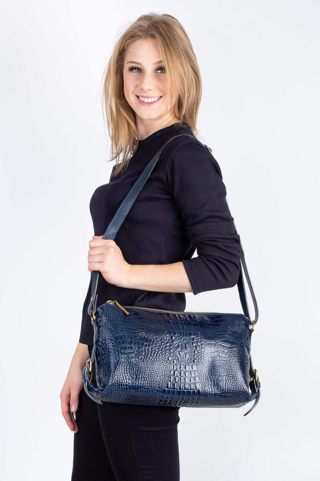 Bolsa de couro 2 em 1 croco Luiza - Enluaze