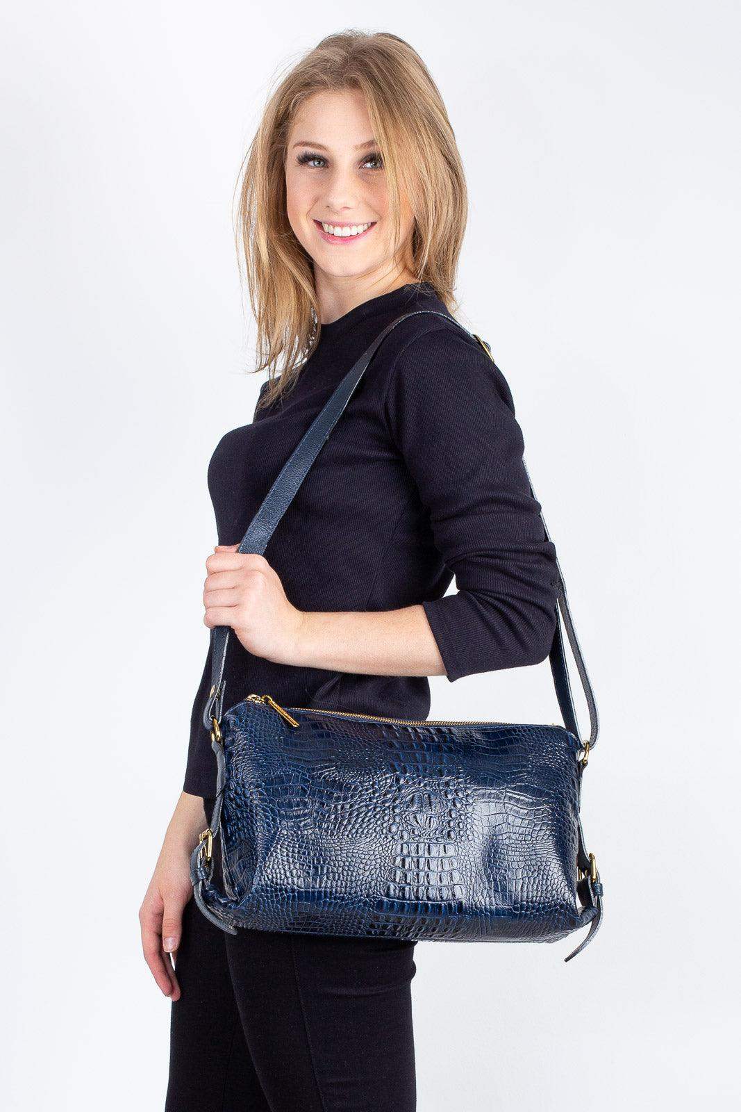 Bolsa de couro 2 em 1 croco Luiza - Enluaze