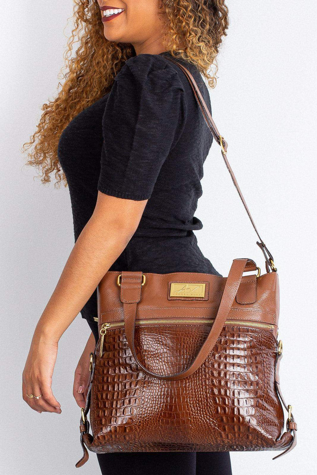 Bolsa de couro 2 em 1 croco Luiza - Enluaze