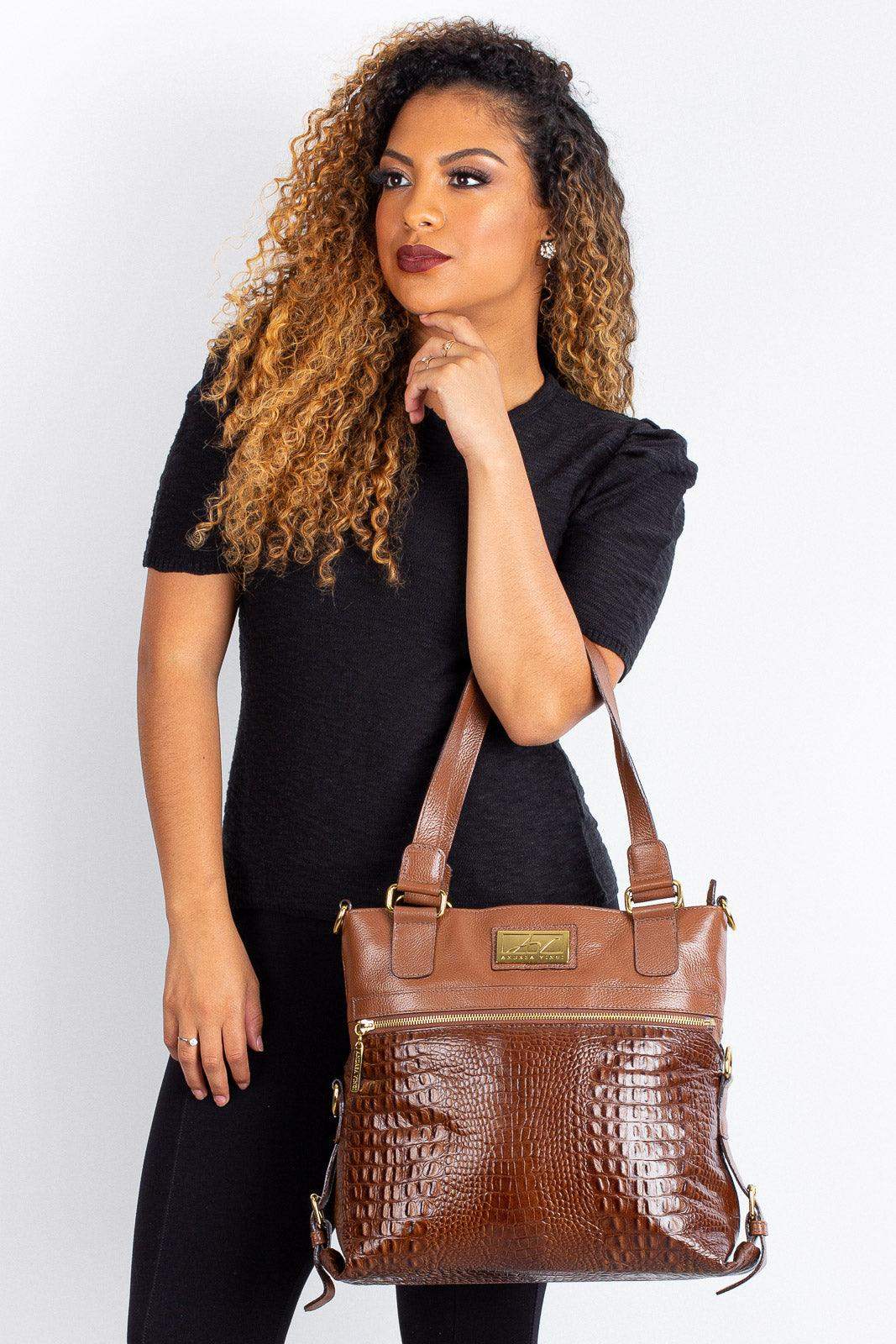 Bolsa de couro 2 em 1 croco Luiza - Enluaze