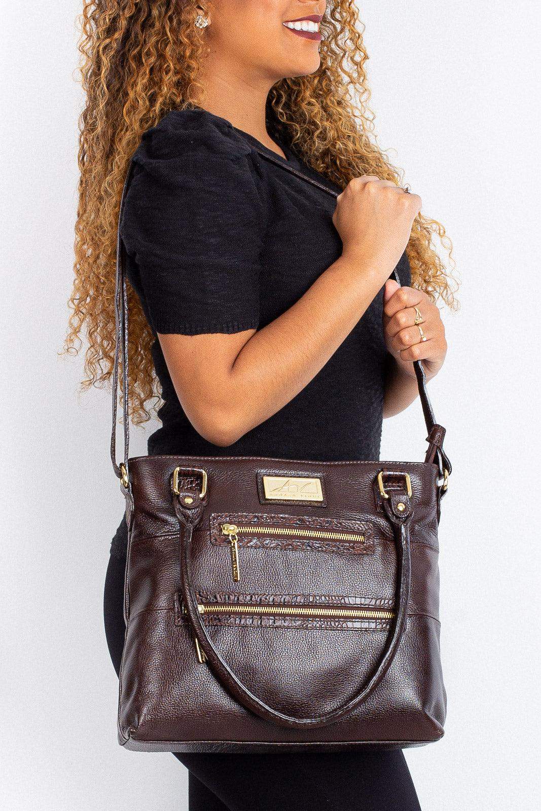 Bolsa de ombro em couro liso Alícia - Enluaze