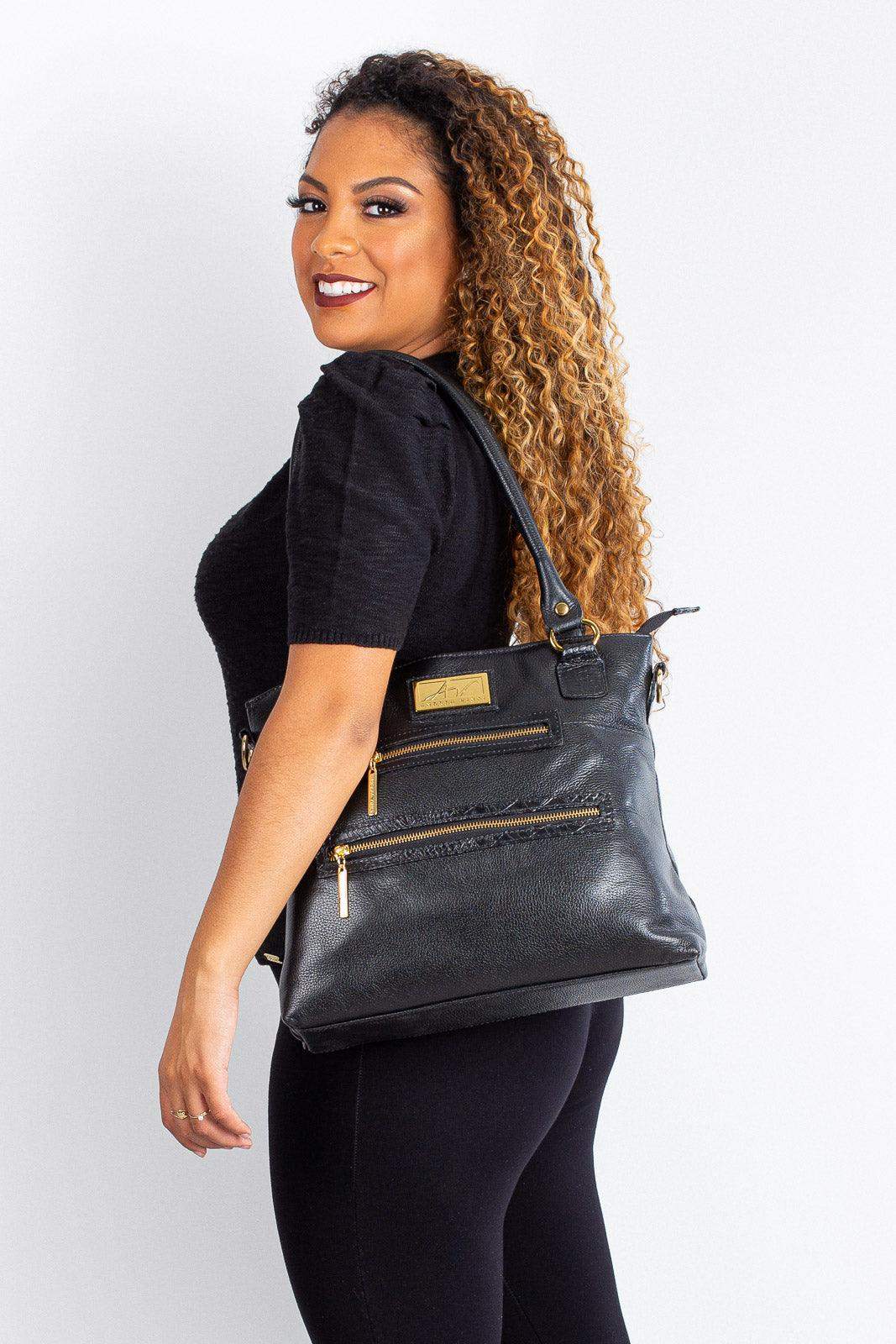 Bolsa de ombro em couro liso Alícia - Enluaze