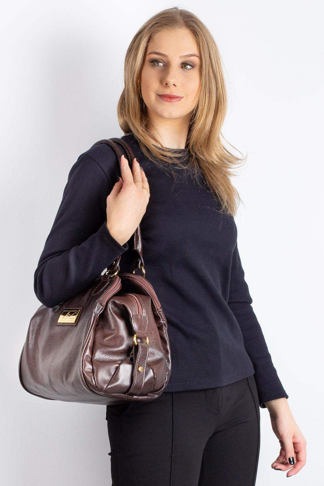 Bolsa de ombro em couro liso Simone - Enluaze