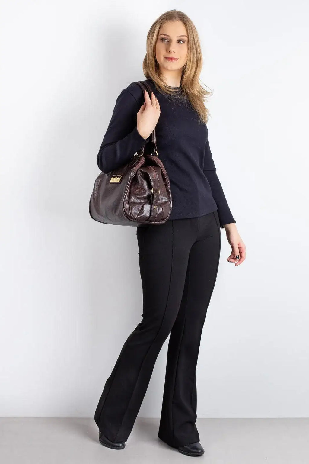 Bolsa de ombro em couro liso Simone - Enluaze