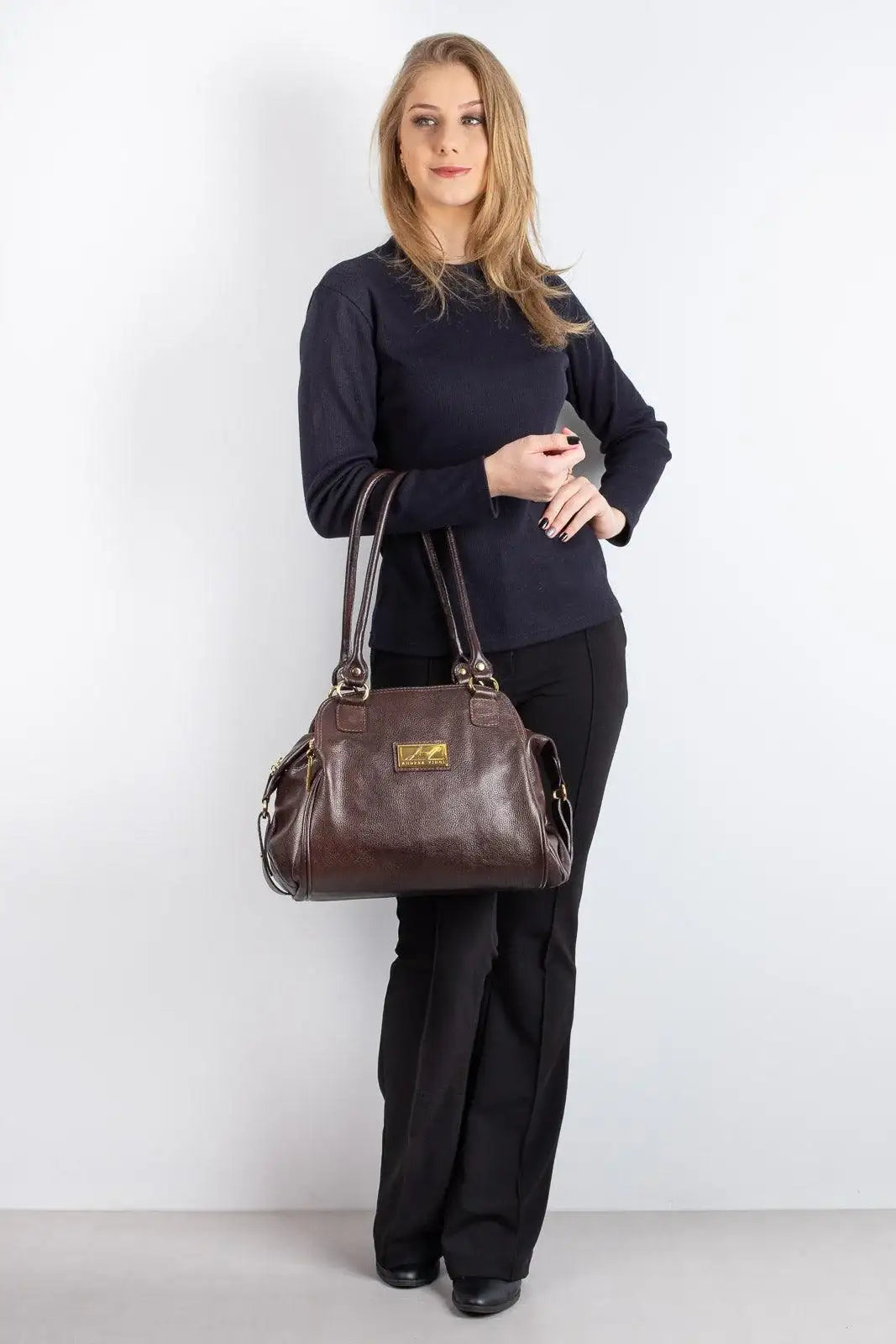 Bolsa de ombro em couro liso Simone - Enluaze