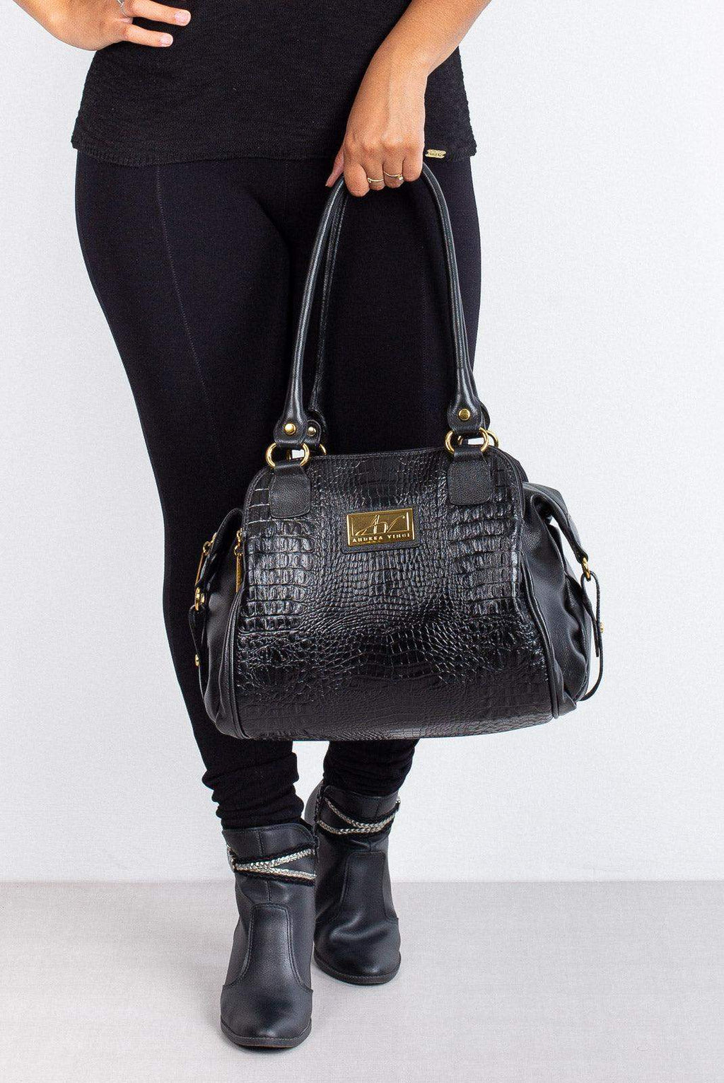 Bolsa de ombro em couro croco Simone - Enluaze