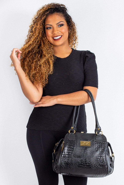 Bolsa de ombro em couro croco Simone - Enluaze