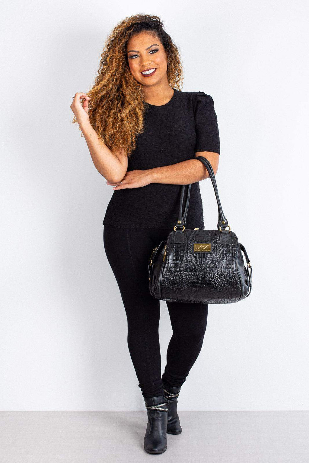 Bolsa de ombro em couro croco Simone - Enluaze