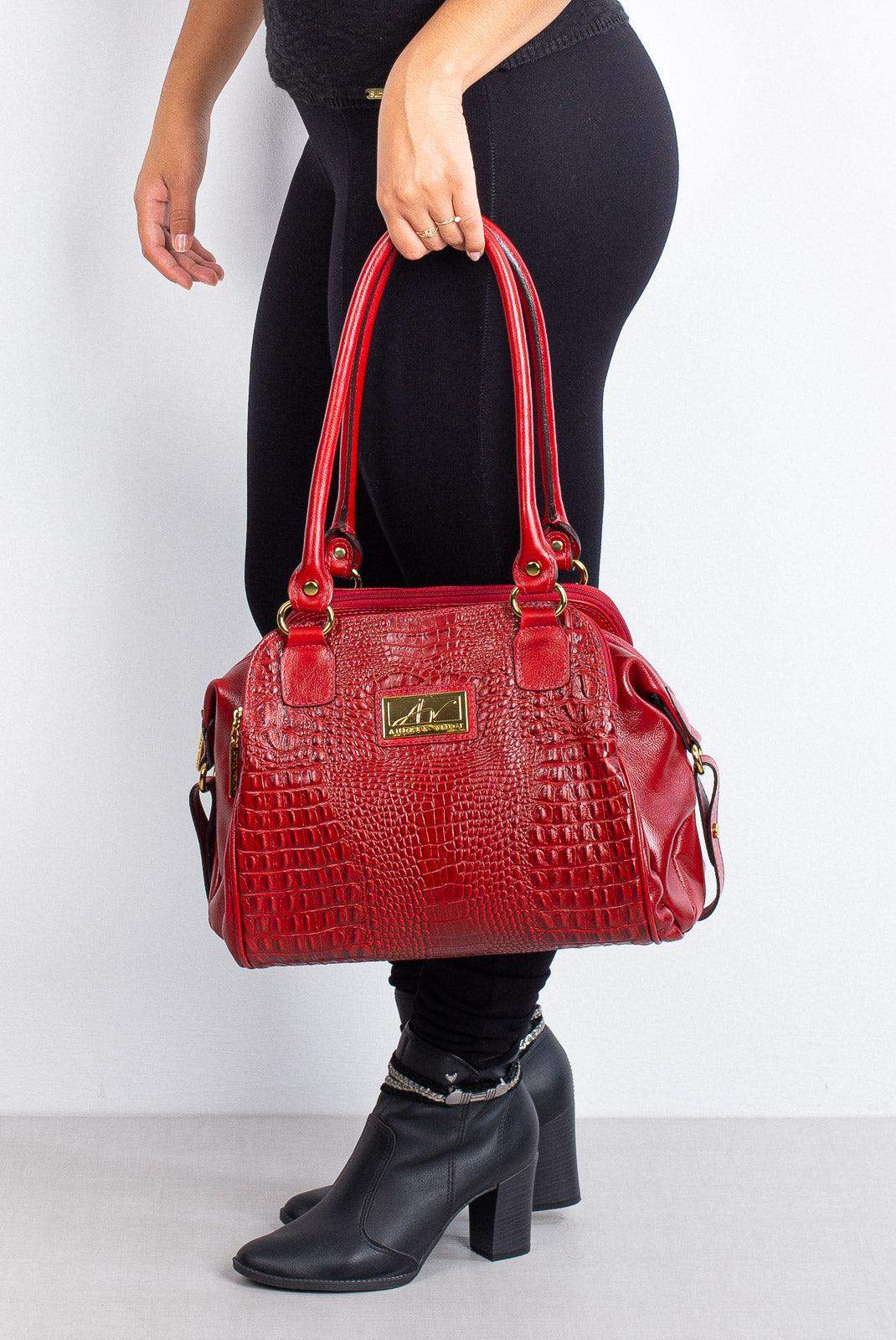 Bolsa de ombro em couro croco Simone - Enluaze