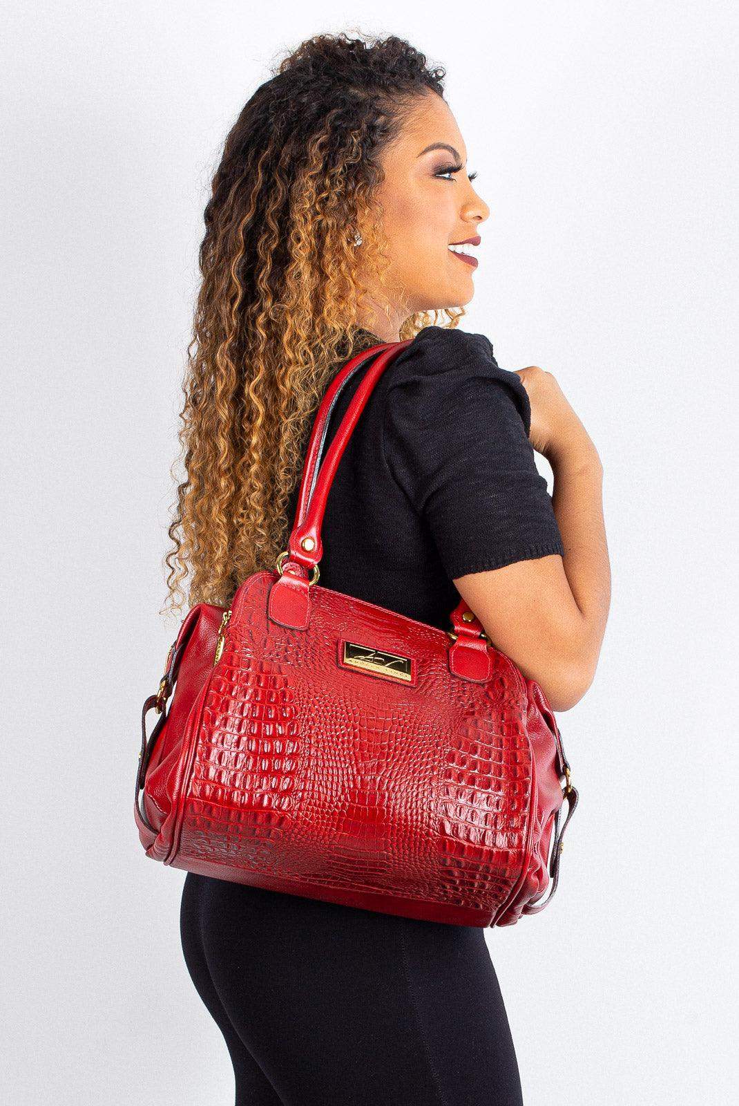 Bolsa de ombro em couro croco Simone - Enluaze