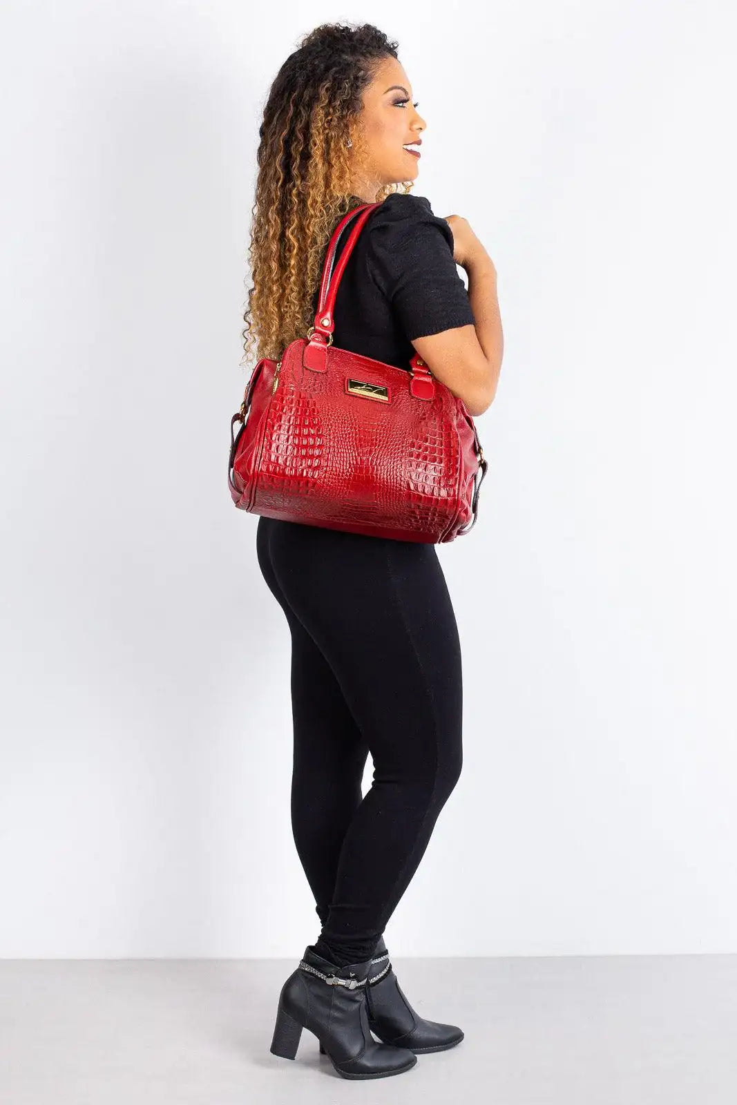 Bolsa de ombro em couro croco Simone - Enluaze