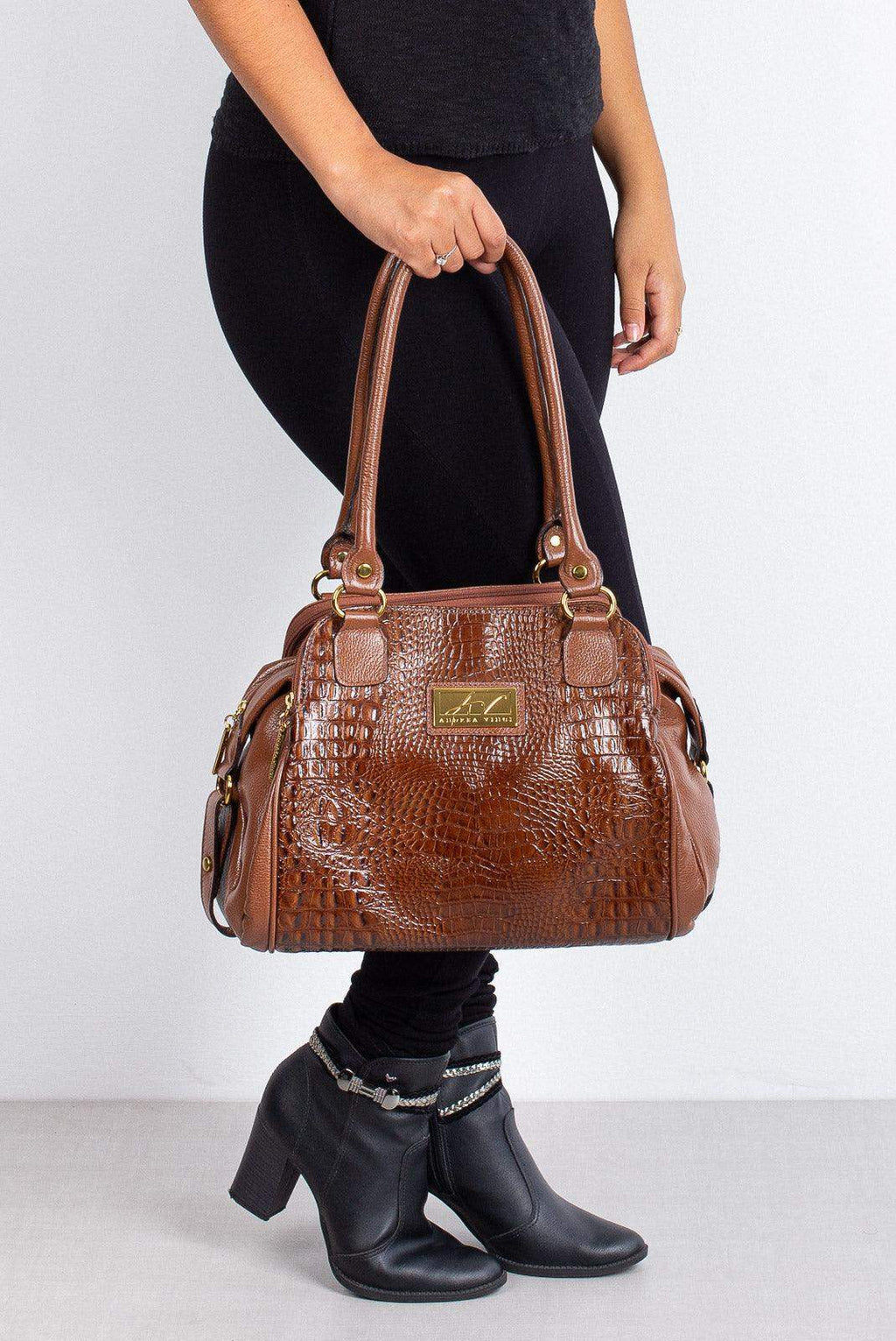 Bolsa de ombro em couro croco Simone - Enluaze