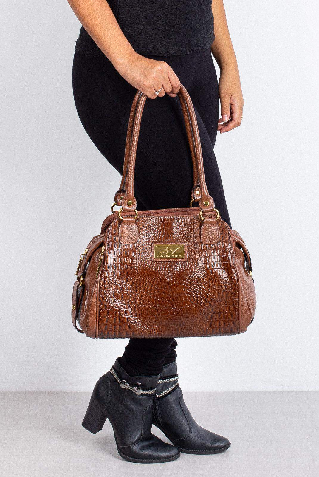 Bolsa de ombro em couro croco Simone - Enluaze