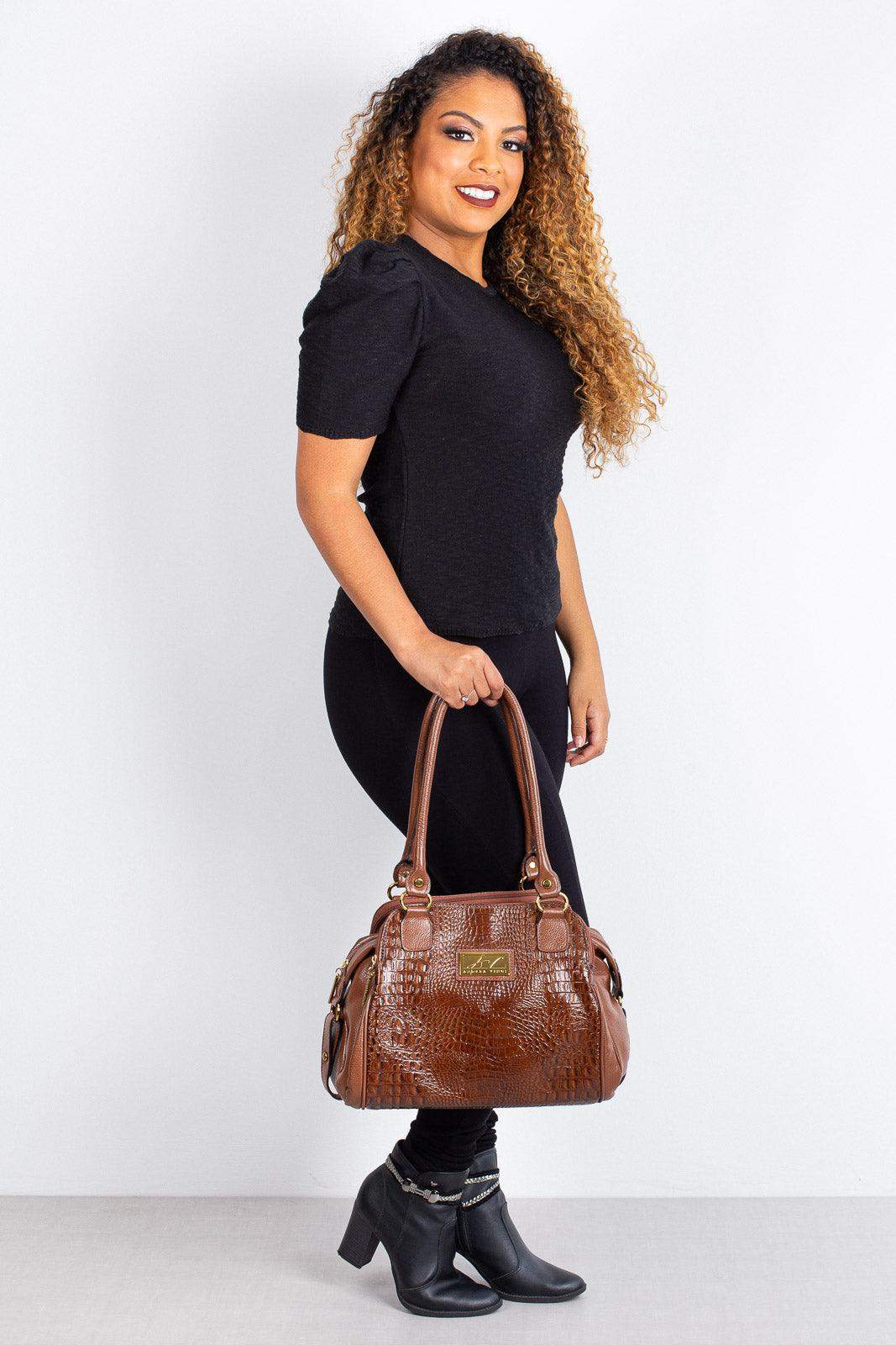 Bolsa de ombro em couro croco Simone - Enluaze
