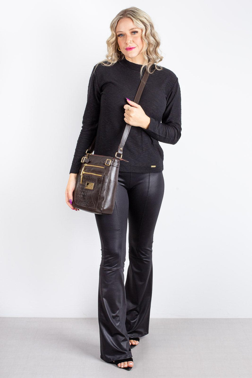 Bolsa Transversal de couro croco Chloe - Enluaze