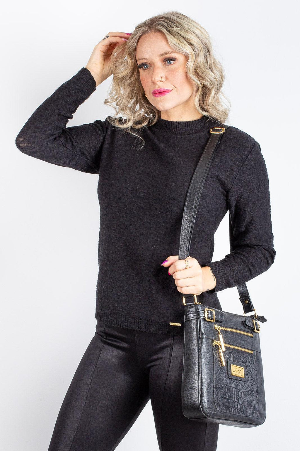 Bolsa Transversal de couro croco Chloe - Enluaze