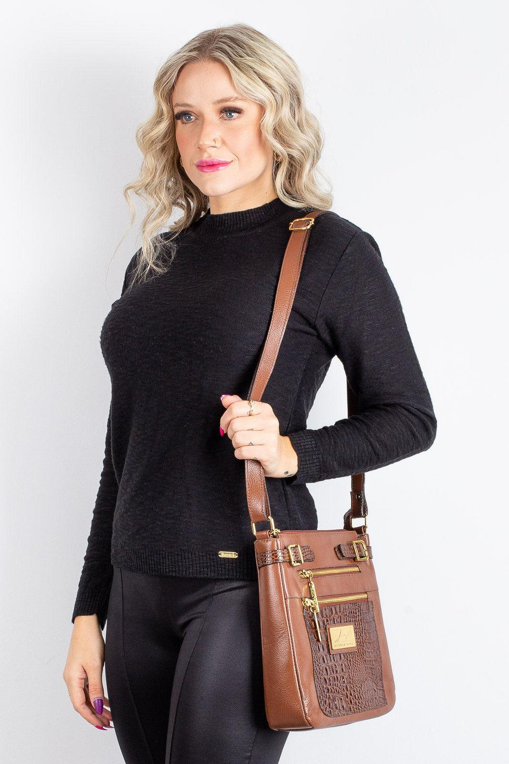 Bolsa Transversal de couro croco Chloe - Enluaze