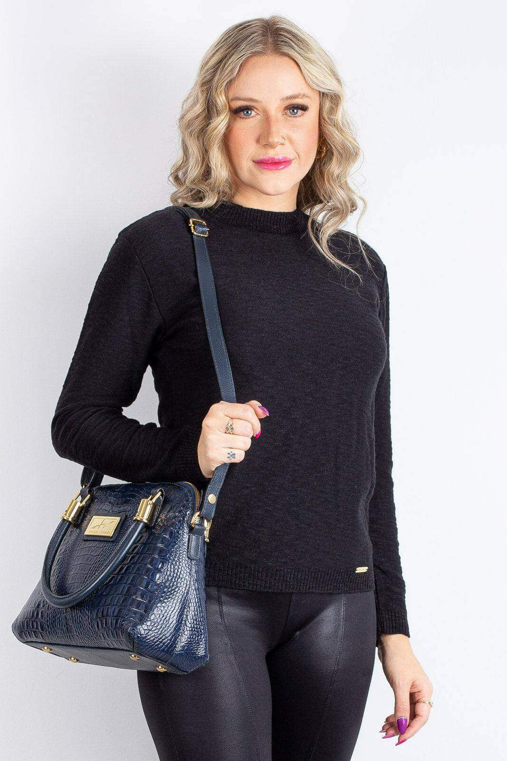 Bolsa baú de couro croco Donna - Enluaze