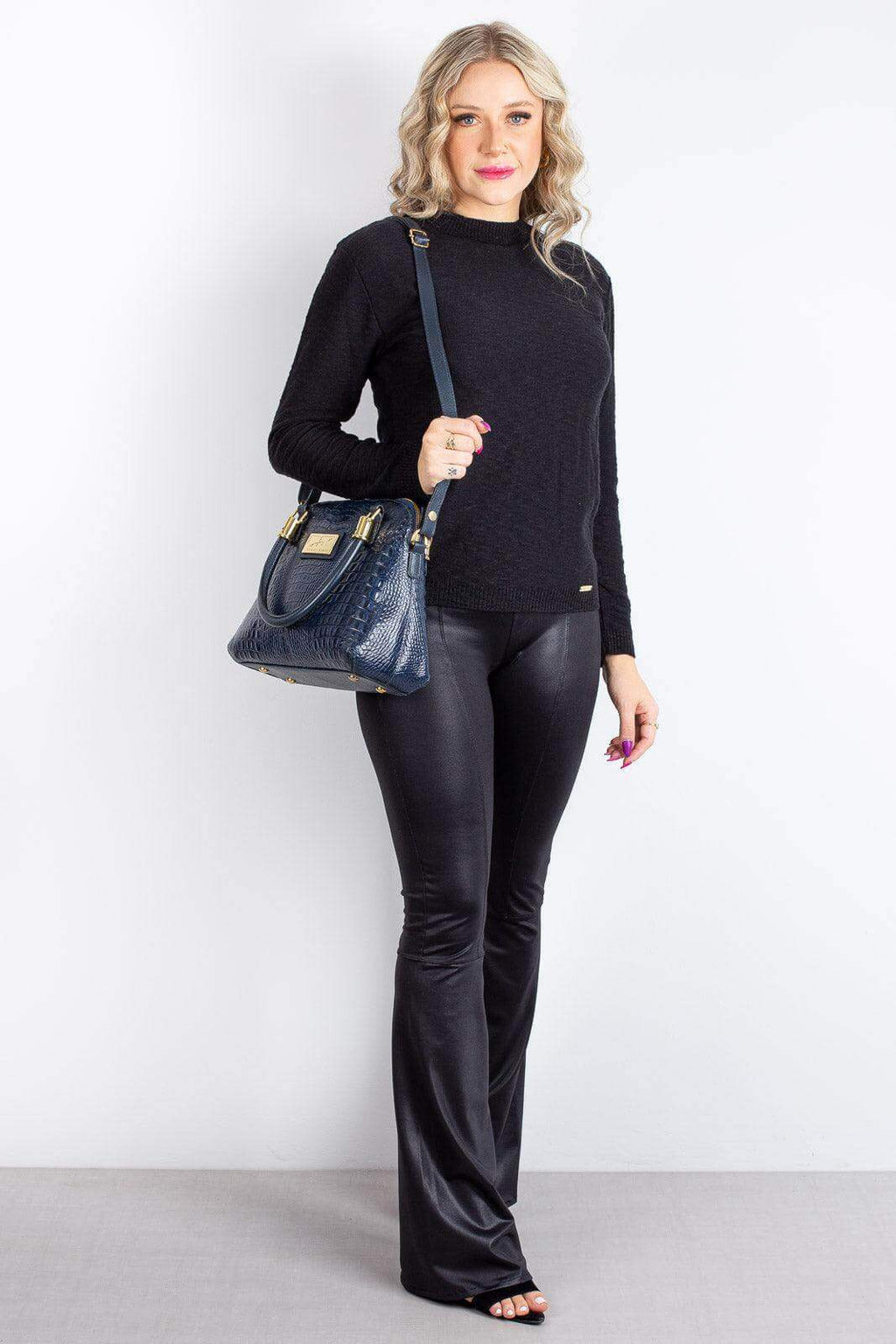 Bolsa baú de couro croco Donna - Enluaze