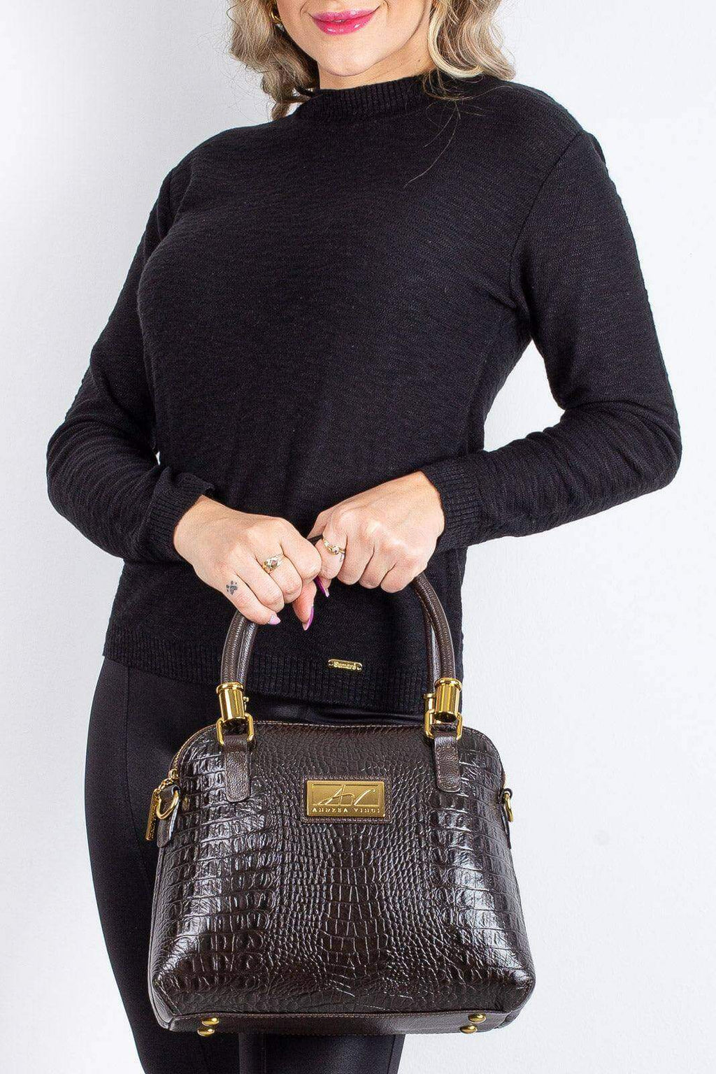 Bolsa baú de couro croco Donna - Enluaze