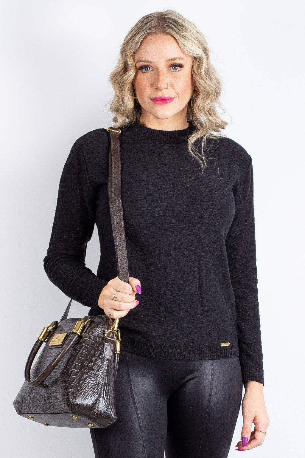 Bolsa baú de couro croco Donna - Enluaze